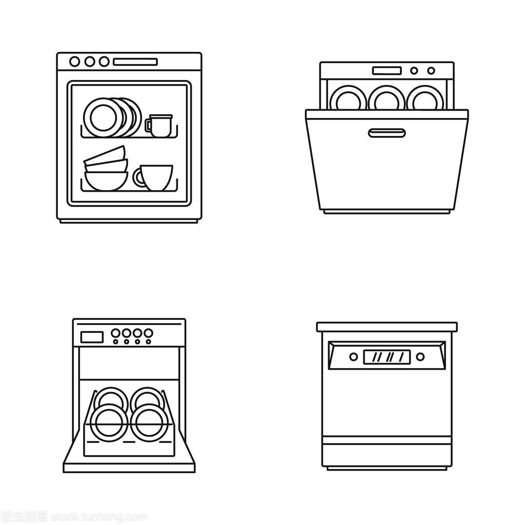 洗碗機(jī)廚房圖標(biāo)設(shè)置輪廓樣式